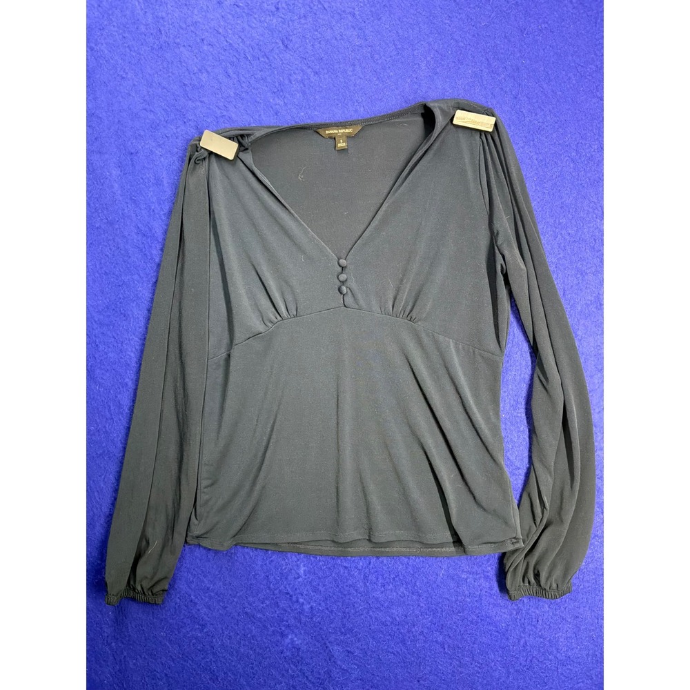 Empire Waist Women Banana Republic V-Neck Long Sleeve Top S Navy Blue